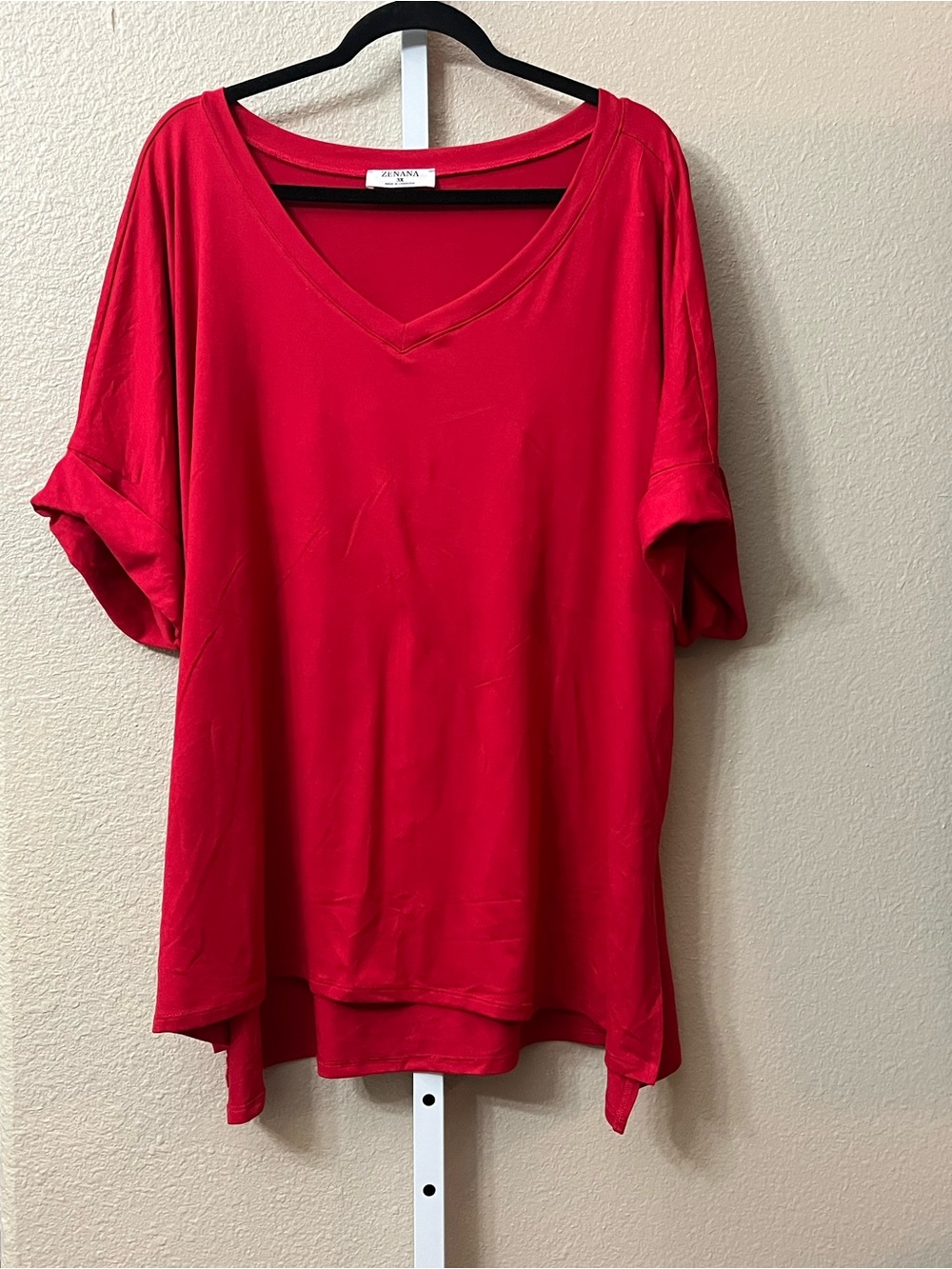 Zenana Outfitters Bright Red V-Neck Relaxed Short Sleeve Top